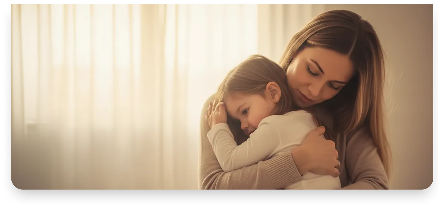Mother embracing child, representing family protection