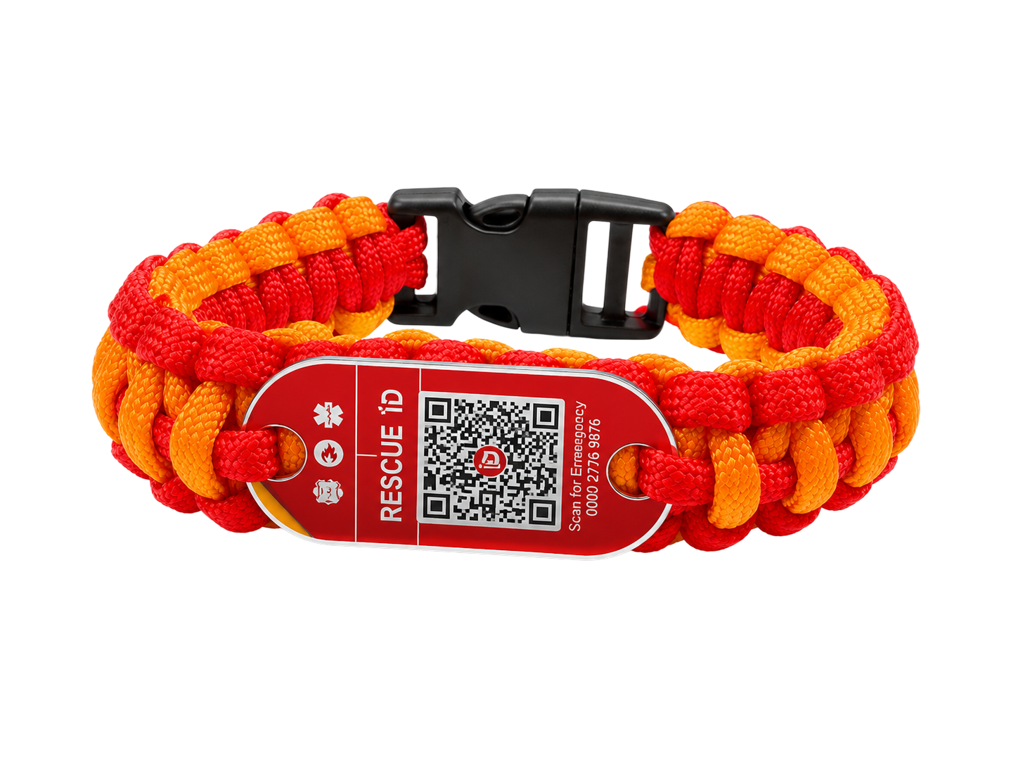 RESCUE ID paracord bracelet with a QR code tag