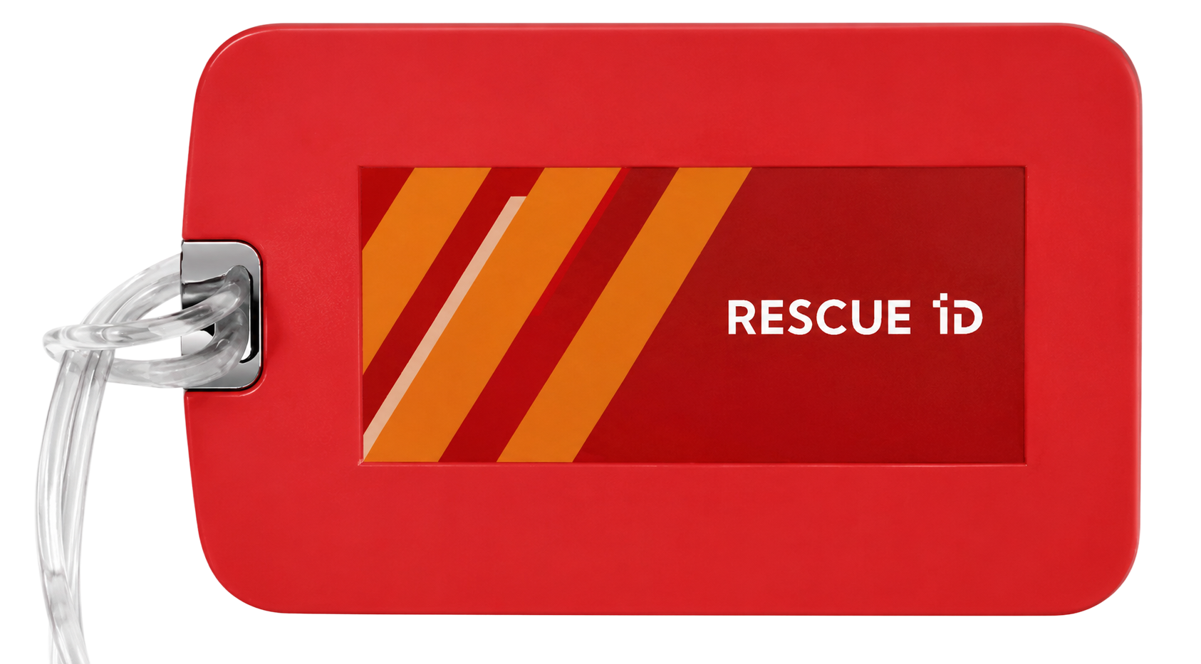 RESCUE ID luggage tag on a metal loop