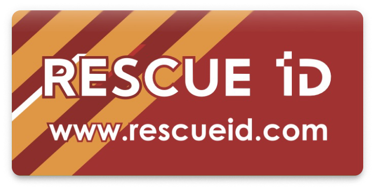 RESCUE ID reflective sticker showing the rescueid.com address